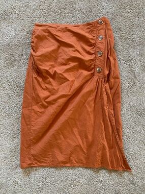 New York & Company Rust Orange Button-Detail Wrap Midi Skirt